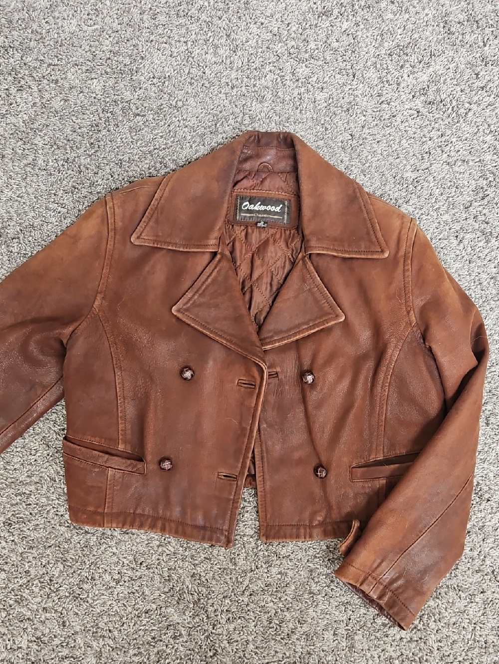 Oakwood Women's Brown Leather Double-Breasted Jacket
